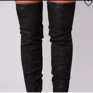 Jacobies knee high boots - black/sparkle size 7